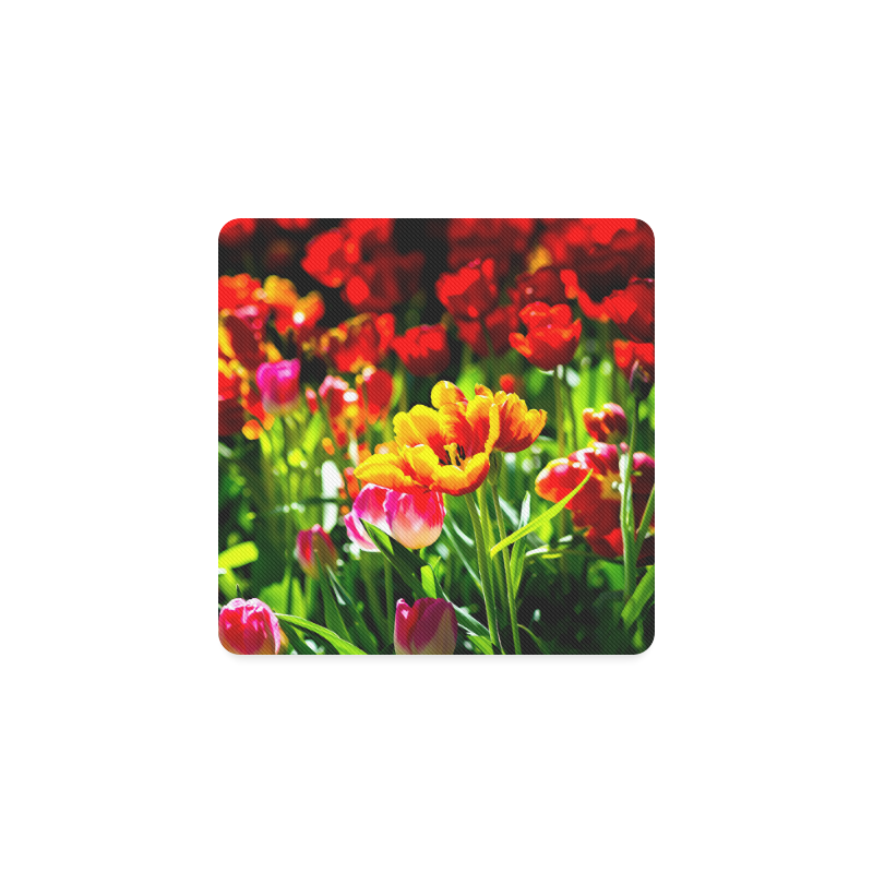 Tulip Flower Colorful Beautiful Spring Floral Square Coaster