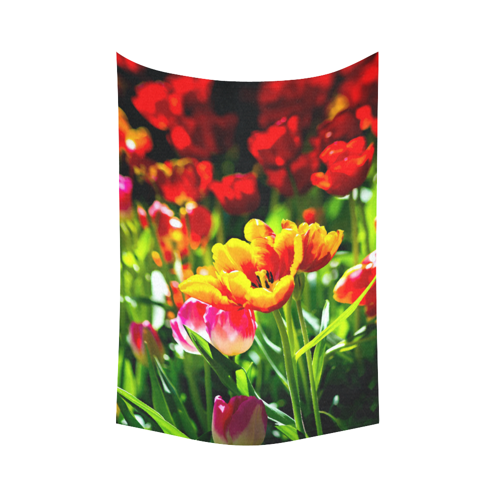 Tulip Flower Colorful Beautiful Spring Floral Cotton Linen Wall Tapestry 60"x 90"