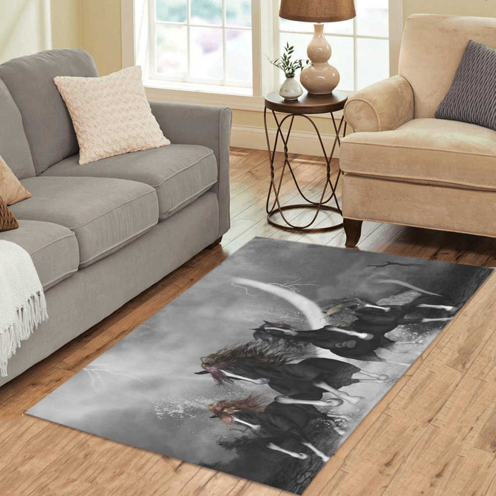 Awesome running black horses Area Rug 5'x3'3''