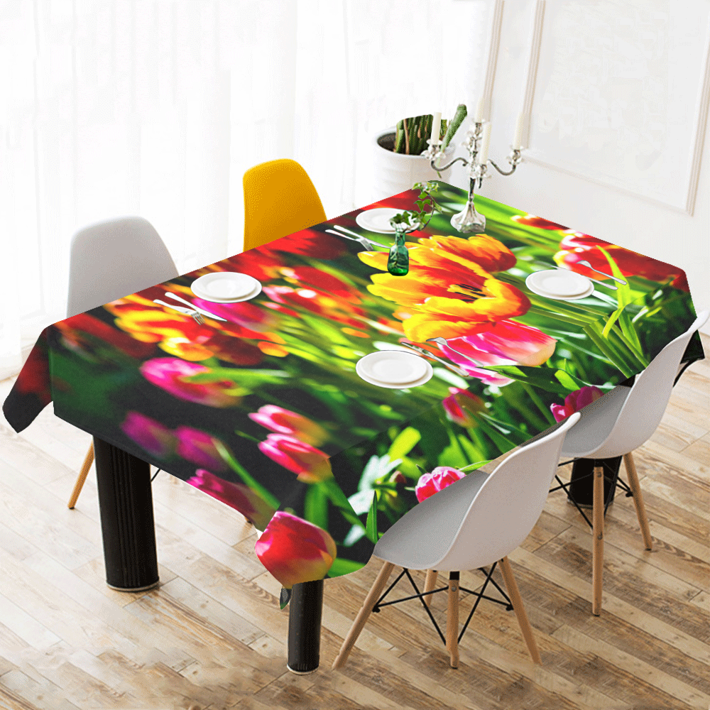 Colorful tulip flowers chic spring floral beauty Cotton Linen Tablecloth 60"x 104"