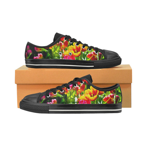 Colorful tulip flowers chic spring floral beauty Canvas Women's Shoes/Large Size (Model 018)