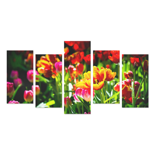 Colorful tulip flowers chic spring floral beauty Canvas Print Sets E (No Frame)