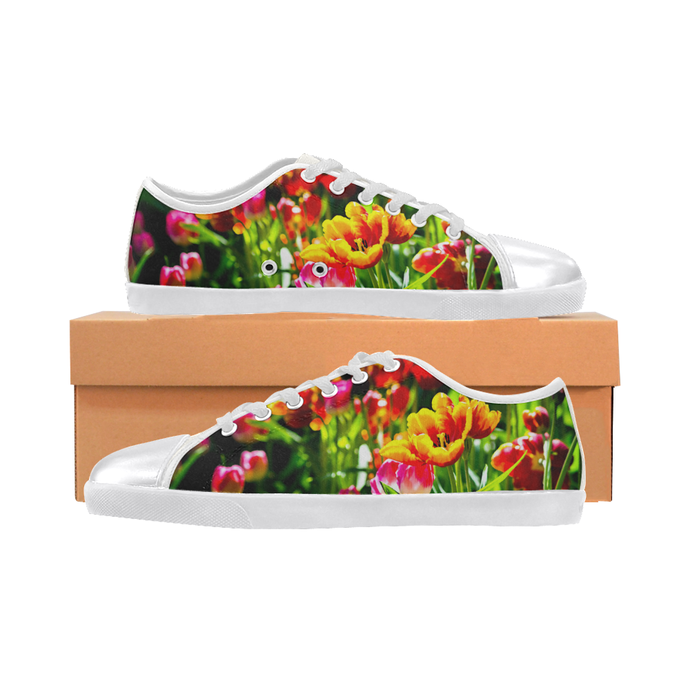 Colorful tulip flowers chic spring floral beauty Canvas Shoes for Women/Large Size (Model 016)