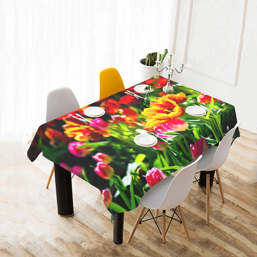 Colorful tulip flowers chic spring floral beauty Cotton Linen Tablecloth 52"x 70"