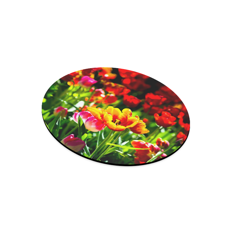 Tulip Flower Colorful Beautiful Spring Floral Round Mousepad