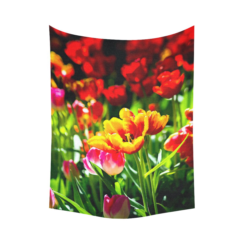 Tulip Flower Colorful Beautiful Spring Floral Cotton Linen Wall Tapestry 60"x 80"