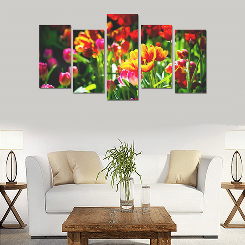 Colorful tulip flowers chic spring floral beauty Canvas Print Sets E (No Frame)
