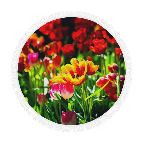 Tulip Flower Colorful Beautiful Spring Floral Circular Beach Shawl 59"x 59"
