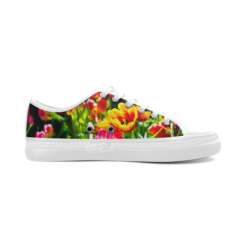 Colorful tulip flowers chic spring floral beauty Women's Canvas Zipper Shoes/Large Size (Model 001)