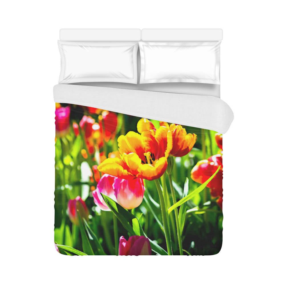 Tulip Flower Colorful Beautiful Spring Floral Duvet Cover 86"x70" ( All-over-print)