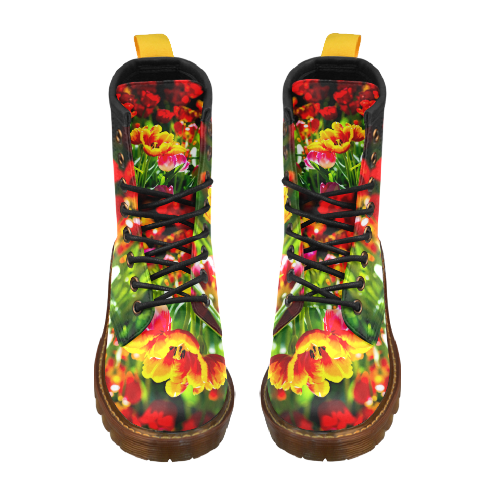 Tulip Flower Colorful Beautiful Spring Floral High Grade PU Leather Martin Boots For Women Model 402H