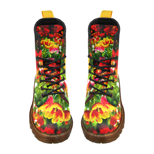 Tulip Flower Colorful Beautiful Spring Floral High Grade PU Leather Martin Boots For Women Model 402H