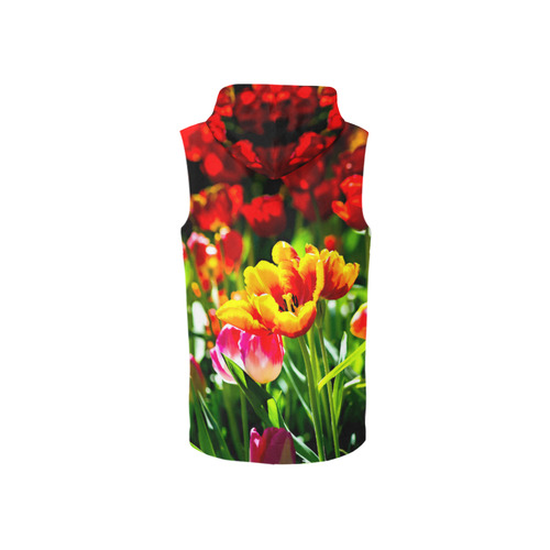 Tulip Flower Colorful Beautiful Spring Floral All Over Print Sleeveless Zip Up Hoodie for Women (Model H16)