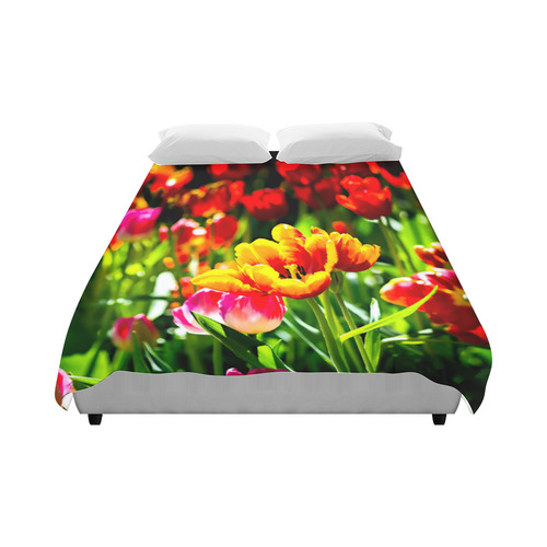 Tulip Flower Colorful Beautiful Spring Floral Duvet Cover 86"x70" ( All-over-print)