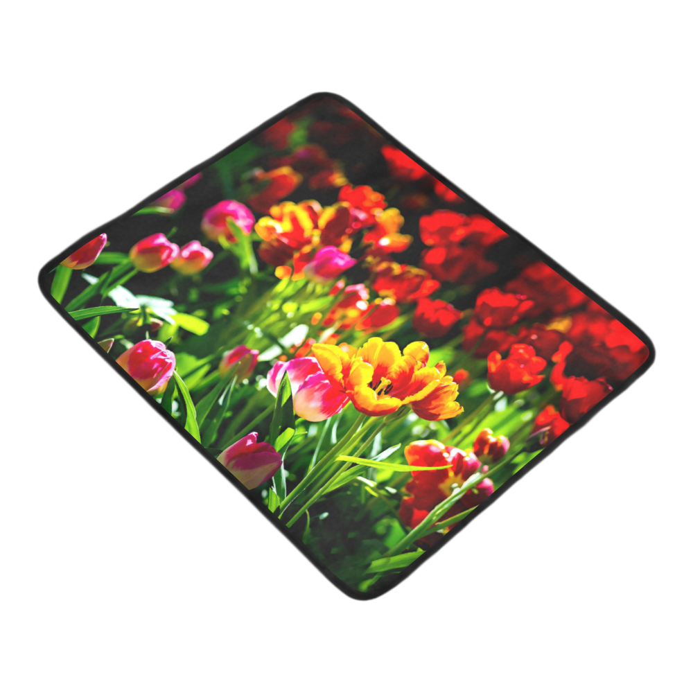 Colorful tulip flowers chic spring floral beauty Beach Mat 78"x 60"