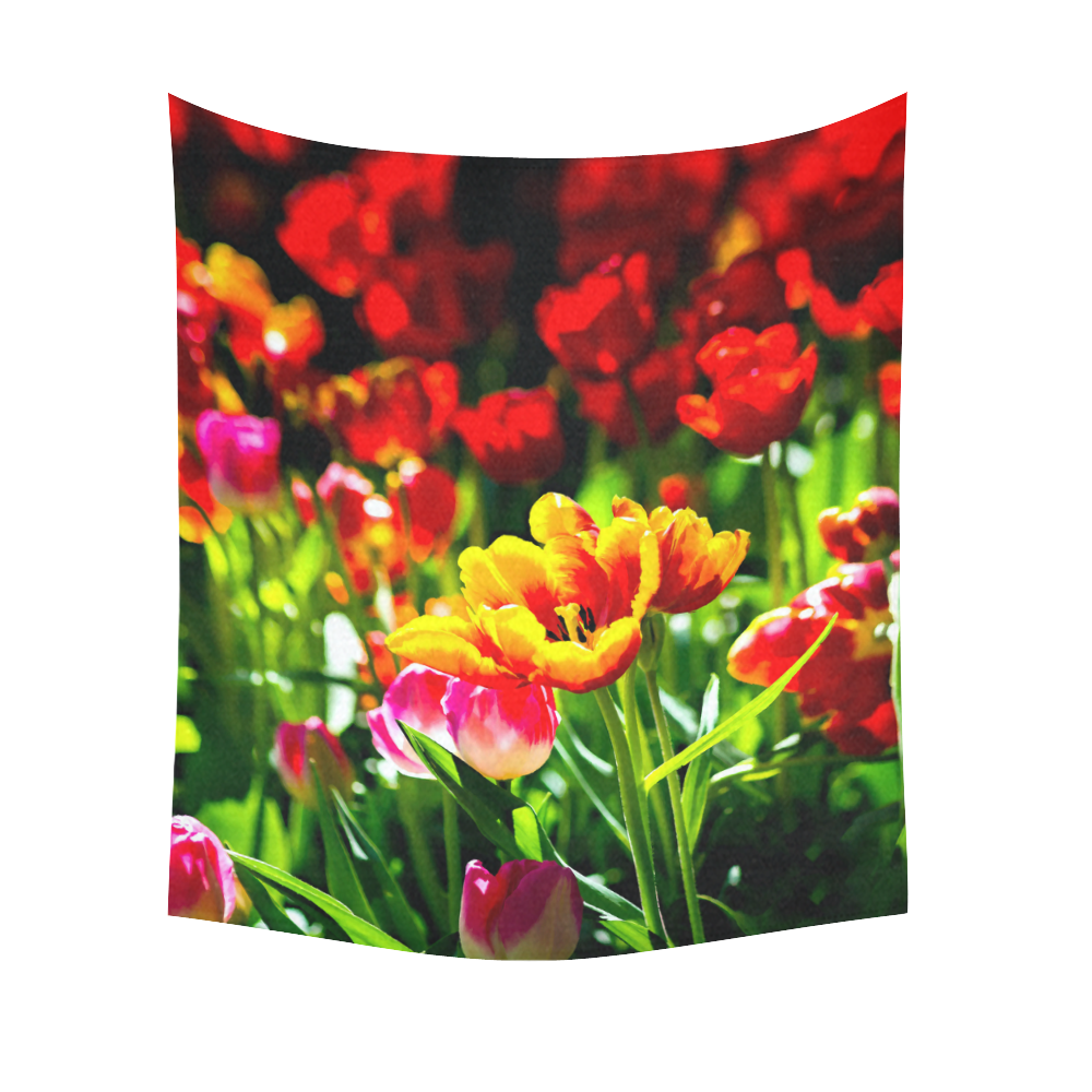 Tulip Flower Colorful Beautiful Spring Floral Cotton Linen Wall Tapestry 51"x 60"