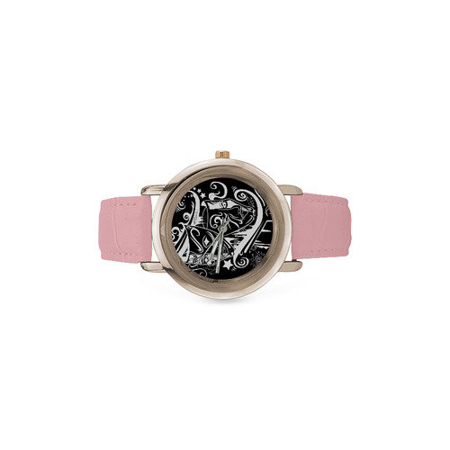 Zodiac - Gemini Women's Rose Gold Leather Strap Watch(Model 201)