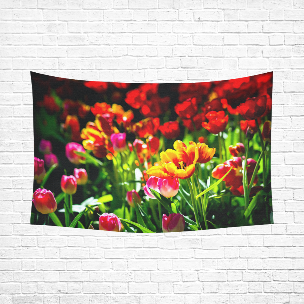 Colorful tulip flowers chic spring floral beauty Cotton Linen Wall Tapestry 90"x 60"