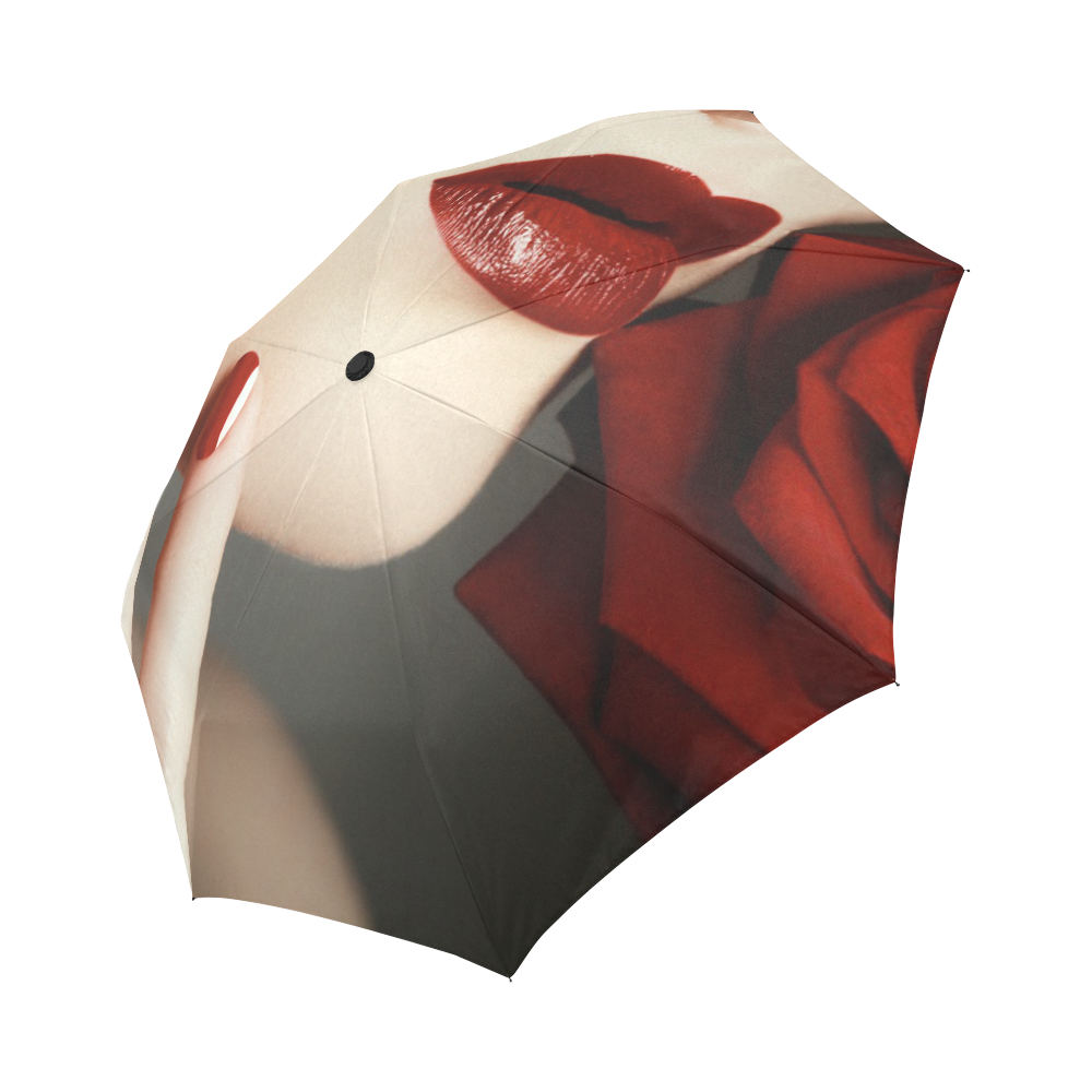 家居Portrait with red rose flower. Red Lips Auto-Foldable Umbrella (Model U04)