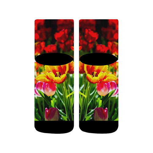 Tulip Flower Colorful Beautiful Spring Floral Quarter Socks