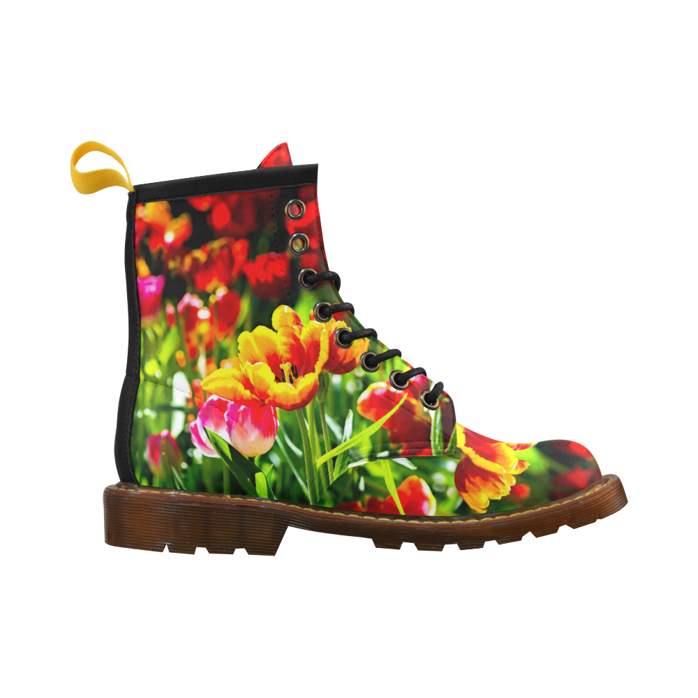 Tulip Flower Colorful Beautiful Spring Floral High Grade PU Leather Martin Boots For Women Model 402H