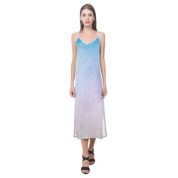 Lovely Aquarell Moves V-Neck Open Fork Long Dress(Model D18)