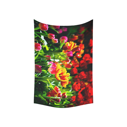 Colorful tulip flowers chic spring floral beauty Cotton Linen Wall Tapestry 60"x 40"