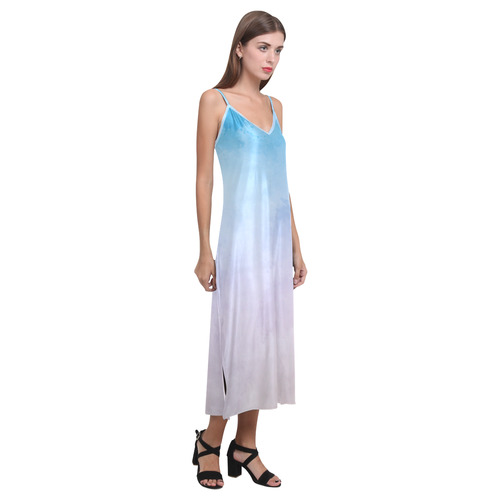 Lovely Aquarell Moves V-Neck Open Fork Long Dress(Model D18)