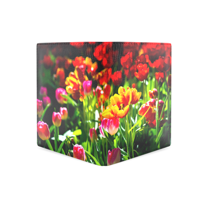 Colorful tulip flowers chic spring floral beauty Men's Leather Wallet (Model 1612)
