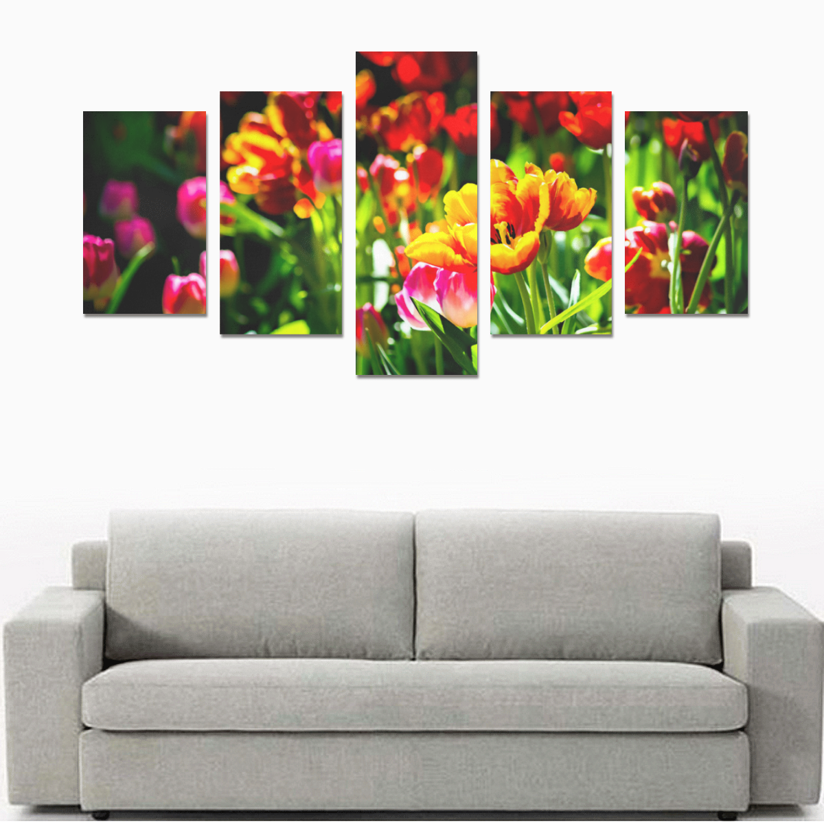 Colorful tulip flowers chic spring floral beauty Canvas Print Sets C (No Frame)
