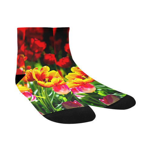 Tulip Flower Colorful Beautiful Spring Floral Quarter Socks