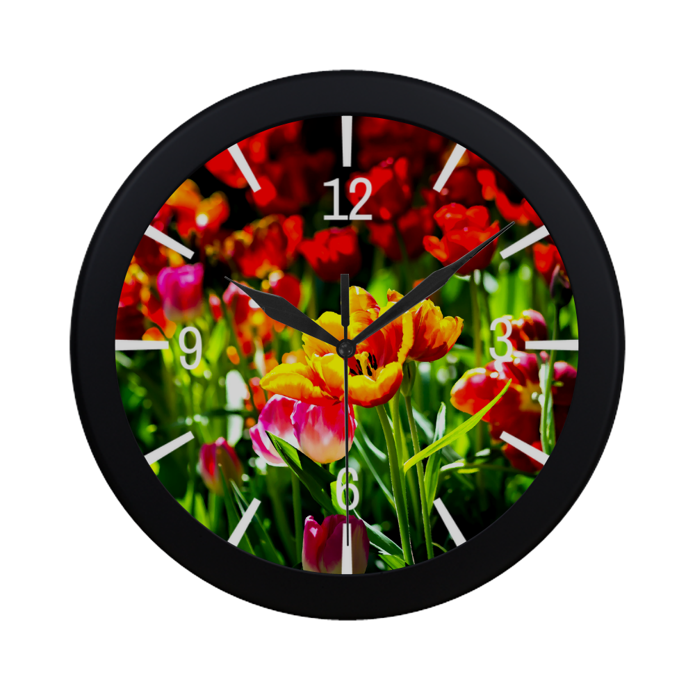 Colorful tulip flowers positive spring floral scene Circular Plastic Wall clock
