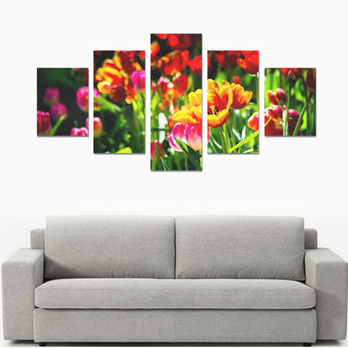 Colorful tulip flowers chic spring floral beauty Canvas Print Sets B (No Frame)