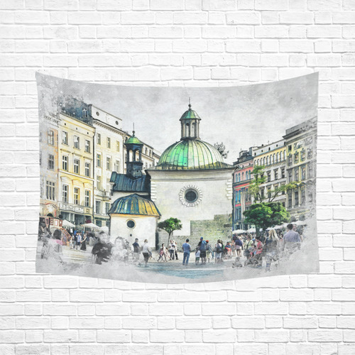 Cracow Krakow city art Cotton Linen Wall Tapestry 80"x 60"