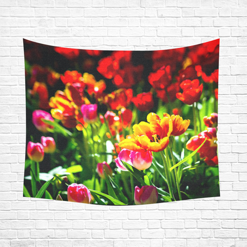 Colorful tulip flowers chic spring floral beauty Cotton Linen Wall Tapestry 60"x 51"