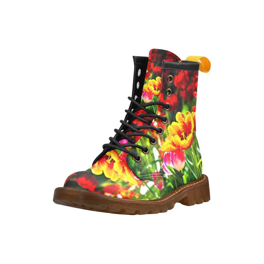 Tulip Flower Colorful Beautiful Spring Floral High Grade PU Leather Martin Boots For Women Model 402H