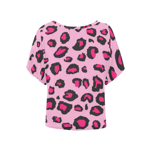 Pink Leopard Women's Batwing-Sleeved Blouse T shirt (Model T44)