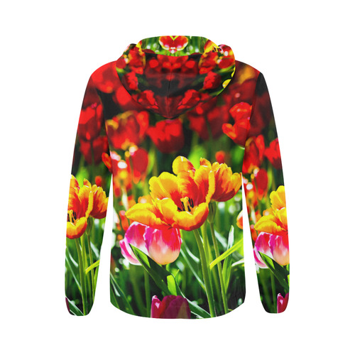 Tulip Flower Colorful Beautiful Spring Floral All Over Print Full Zip Hoodie for Women (Model H14)
