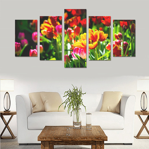 Colorful tulip flowers chic spring floral beauty Canvas Print Sets C (No Frame)