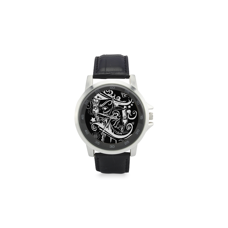 Zodiac - Gemini Unisex Stainless Steel Leather Strap Watch(Model 202)