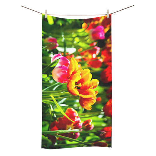 Colorful tulip flowers chic spring floral beauty Bath Towel 30"x56"