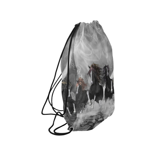 Awesome running black horses Small Drawstring Bag Model 1604 (Twin Sides) 11"(W) * 17.7"(H)