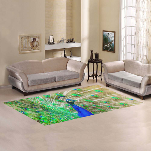 Peacock Blue Green Feathers Bird Nature Area Rug 7'x3'3''