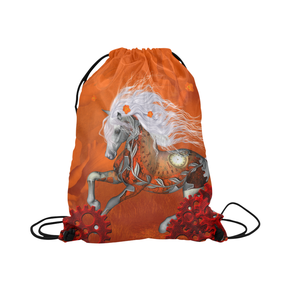 Wonderful steampunk horse, red white Large Drawstring Bag Model 1604 (Twin Sides)  16.5"(W) * 19.3"(H)