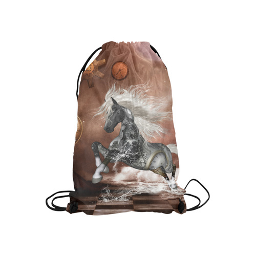 Amazing steampunk horse, silver Small Drawstring Bag Model 1604 (Twin Sides) 11"(W) * 17.7"(H)