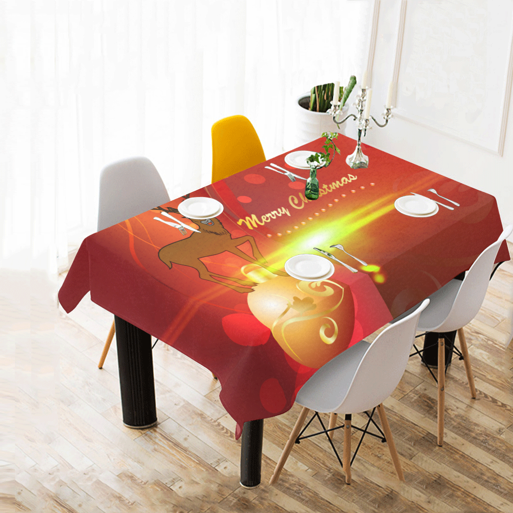 christmas design with reindeer Cotton Linen Tablecloth 60" x 90"