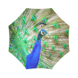Peacock Blue Green Feathers Bird Nature Foldable Umbrella (Model U01)