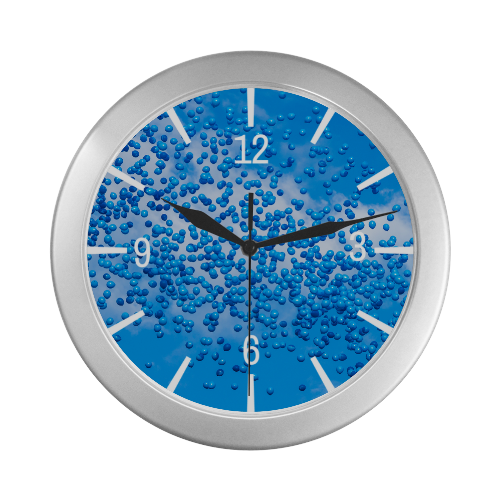 Blue Toy Balloons Air Atmosphere Dream Silver Color Wall Clock