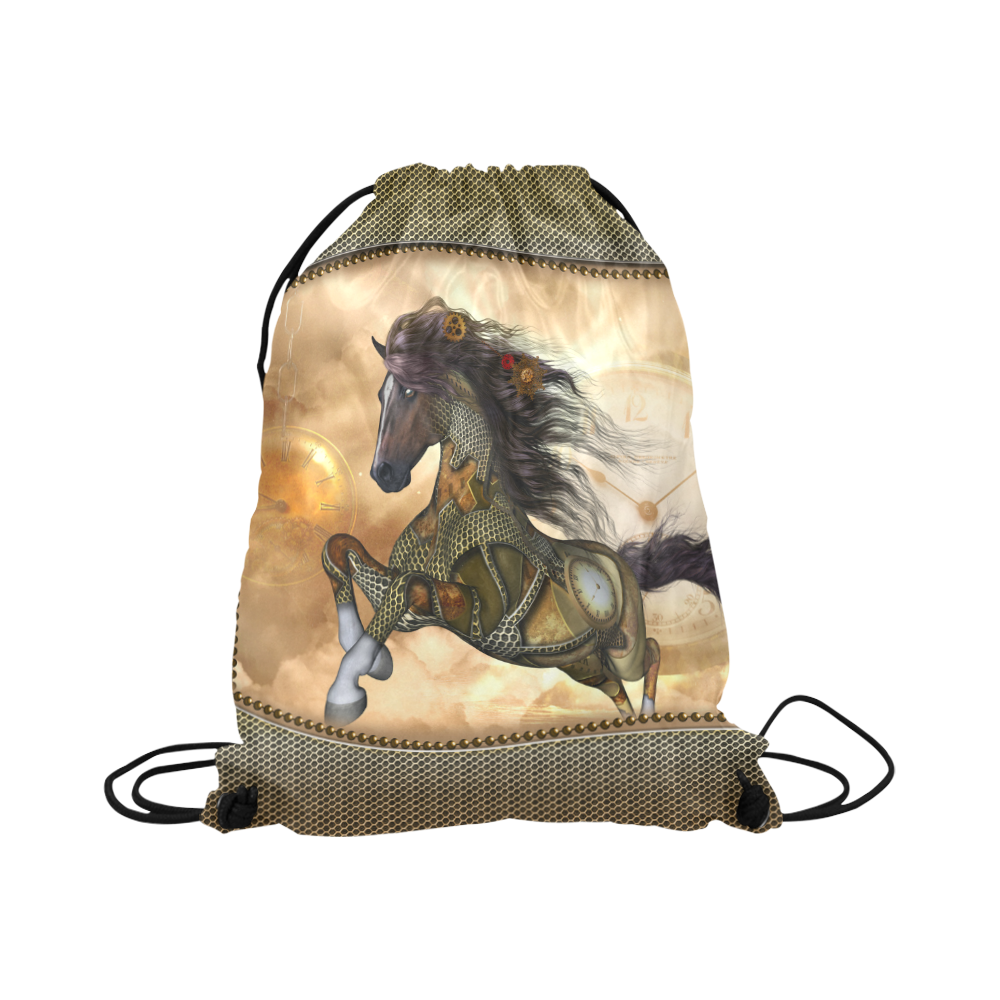 Aweseome steampunk horse, golden Large Drawstring Bag Model 1604 (Twin Sides)  16.5"(W) * 19.3"(H)