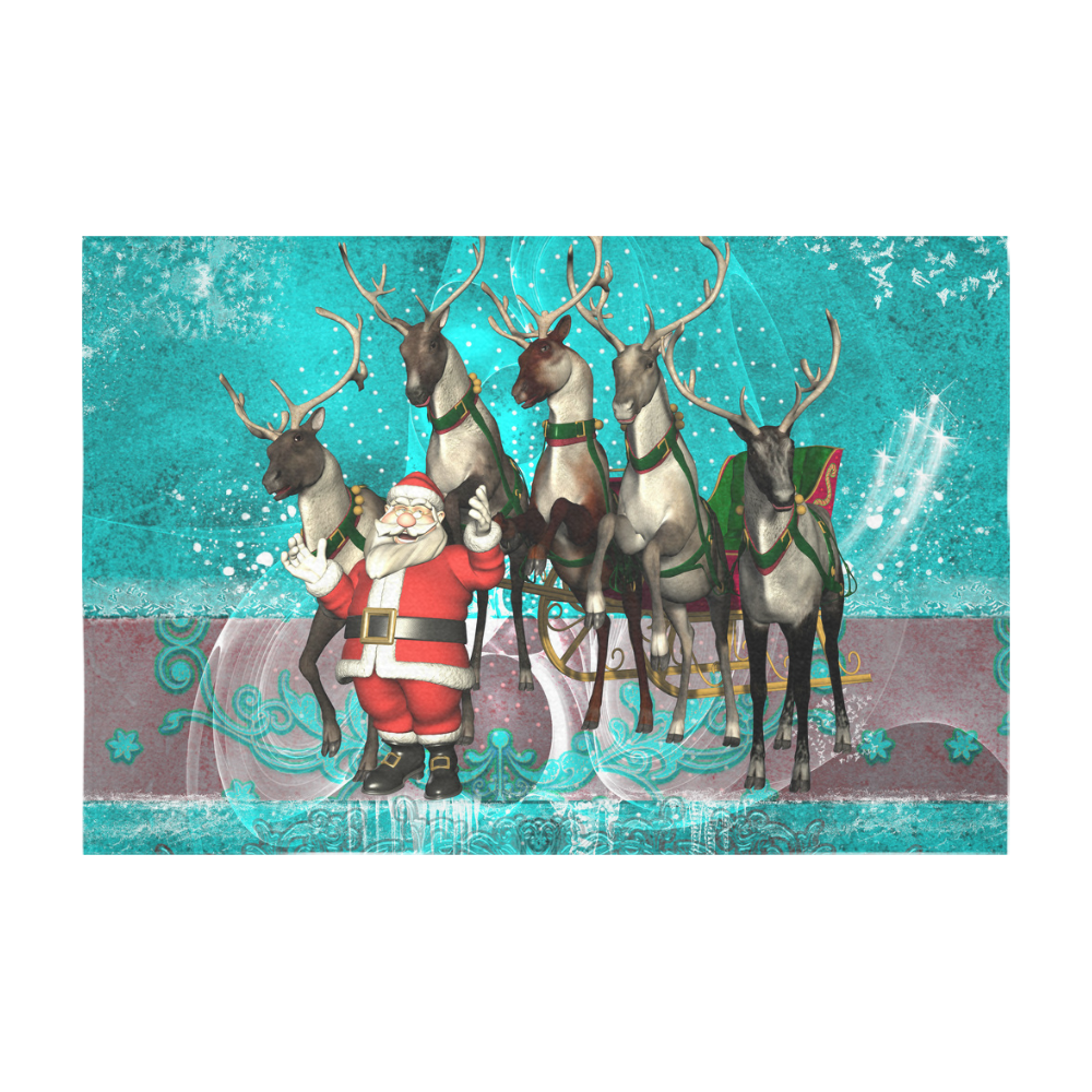 Santa Claus with reindeer Cotton Linen Tablecloth 60" x 90"